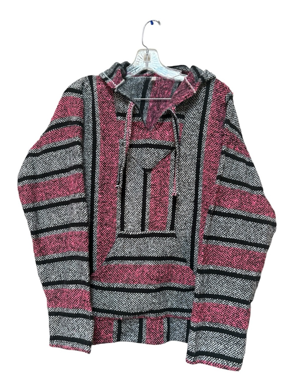 Pink Black Baja Hoodie Woven Mexican Drug Rug Pullover Unisex L